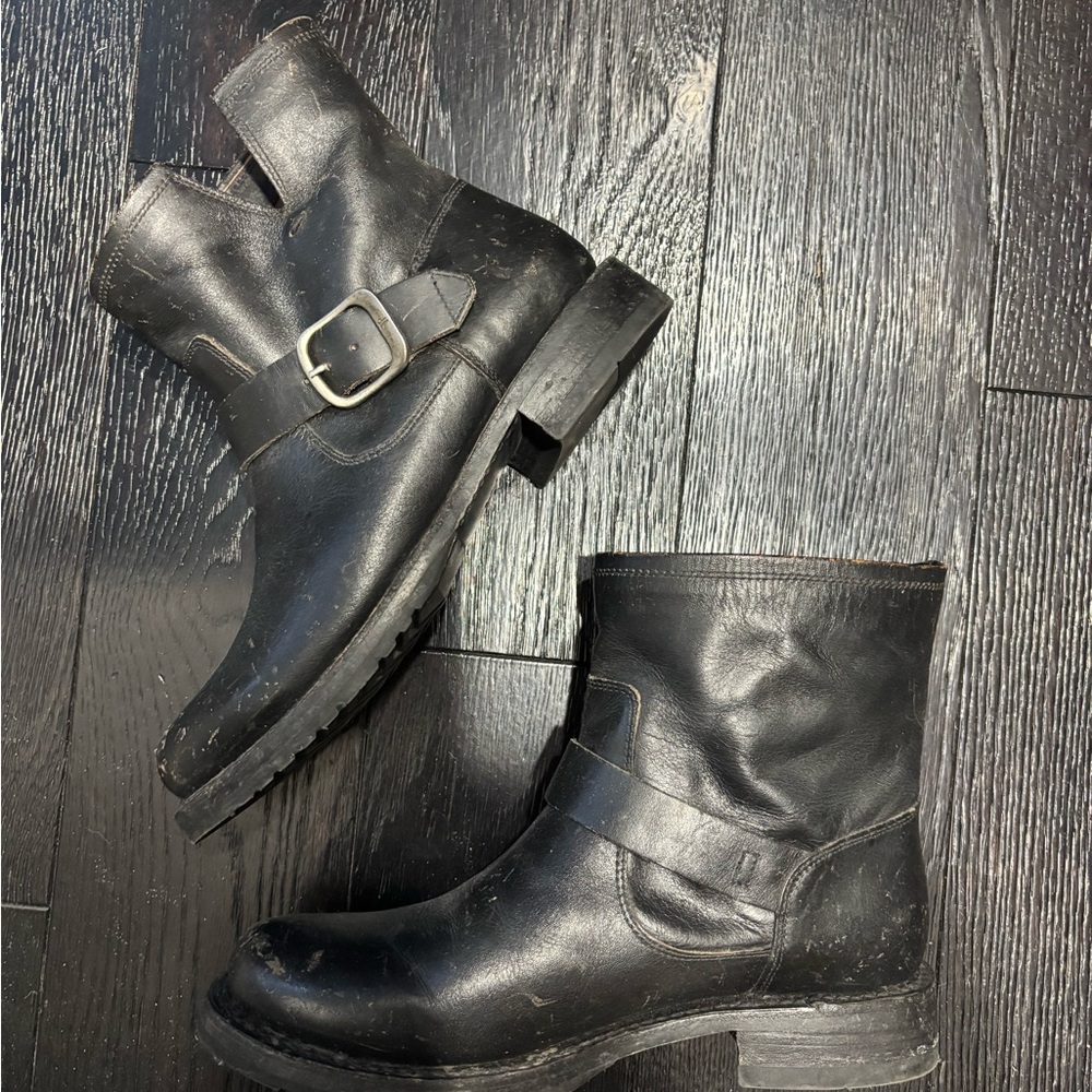 Black Leather Ankle Boots with Buckle SOLD